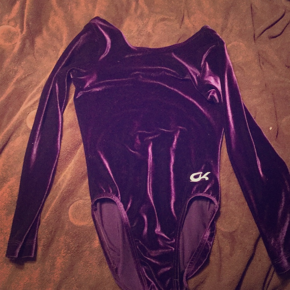 GK elite purple velvet longsleeve gym leotard